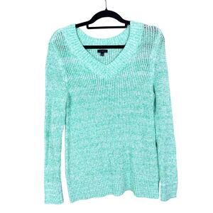 Talbots Womens M Teal Blue Fleck Wide Knit Long Sleeve Pullover Sweater NEW